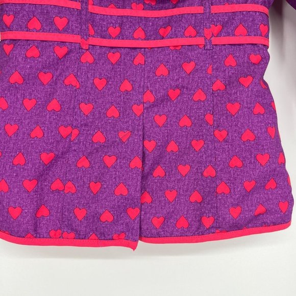 London Fog Girls Raincoat Jacket Purple Pink Heart Print Hooded Fleece Lined - Picture 12 of 12